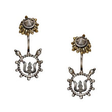 Load image into Gallery viewer, Trishul ear clips - 92.5 Sterling Silver, Brass Ghungroo-Jewellery-Claymango.com