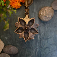 Load image into Gallery viewer, Vintage Handcrafted brass oil lamp with 5 diyas being protected by a naga.-Claymango.com