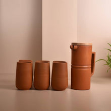 Load image into Gallery viewer, Minimal and Sleek Handmade Terracotta Jug + set of 6 clay glasses combo for your Home/Office/Dinning and Table top - Double fired from Earthen collection - 1000ml/1 litre-Terracotta-Claymango.com
