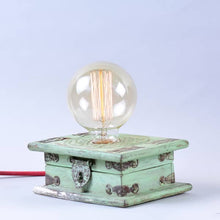 Load image into Gallery viewer, Vintage Wooden teal chest table top lamp with light intensity regulator for your home and workspace + Bulb-Lamp-Claymango.com