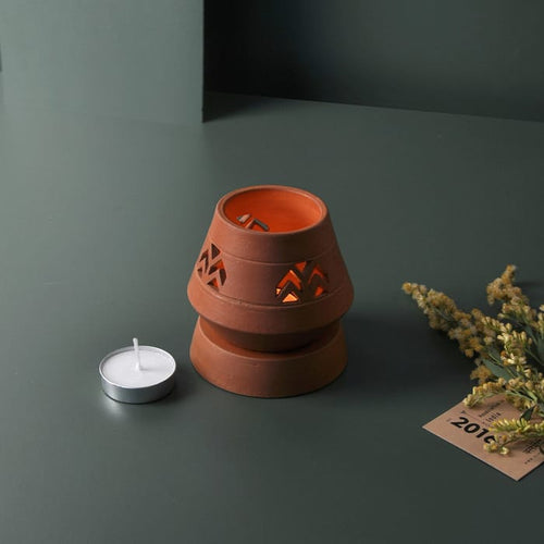 VIPASSANA Handcrafted terracotta Tealight lamp (minimal & Contemporary) for your study table, dining table, side table from Festive collection-Terracotta-Claymango.com