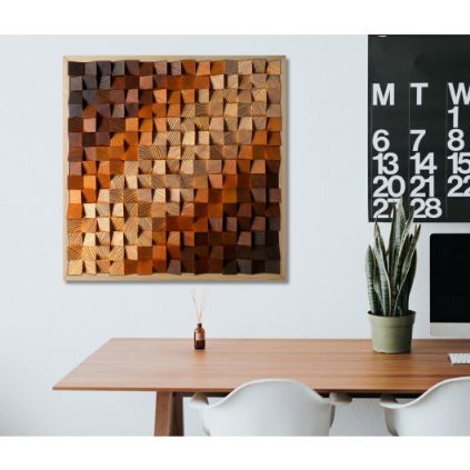 Natural oil and multicolour stain Gradient Modern Wooden pixel Wall sculpture.-Home Décor-Claymango.com