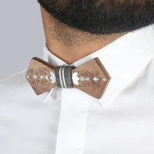 Load image into Gallery viewer, Seorse handcrafted bow-tie with Ikkat fabric pocket square from Seafret collection ( handcrafted by using MOTHER OF PEARL inlay technique on wood)-Mens Accessories-Claymango.com
