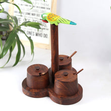 Load image into Gallery viewer, Table top Jar Set (3) With Spoons In Sheesham Wood from Chidaiya collection-Kitchen Accessories-Claymango.com