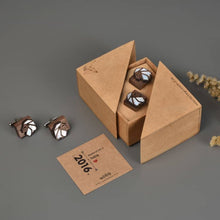 Load image into Gallery viewer, Assorted Gift hamper from Twofolds - 1 Lion Mother of pearl Brooch + Best Man's Pick bow-tie with Ikkat fabric pocket square from Seafret collection + 1 Lion MOP cufflinks-Gift Box-Claymango.com