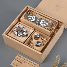 Load image into Gallery viewer, Assorted Gift hamper from Twofolds - 1 Lion Mother of pearl Brooch +1 Moustache MOP bowtie + 1 Lion MOP cufflinks-Gift Box-Claymango.com