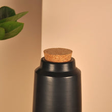 Load image into Gallery viewer, Set of 2 Double baked Black HandmadeTerracotta Earthen (mitti) Clay Bottle with Wooden Crate - 800ml with cork and wooden lid ( Natural Texture- No colours or Chemicals used )-Terracotta-Claymango.com
