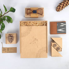 Load image into Gallery viewer, Assorted Gift hamper from Twofolds - 1 Lion brooch + 1 Lion cufflinks + 1 Best man's Bowtie and a Ikat wallet-Gift Box-Claymango.com