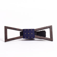 Load image into Gallery viewer, Dark brown triangle blue plus Wooden Bow tie Pocket Square - TFC1P08-Mens Accessories-Claymango.com