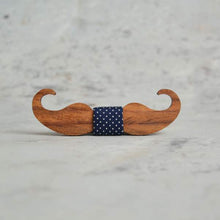Load image into Gallery viewer, Light Brown wooden moustache bowtie Blue dots Pocket square - TF1043-Mens Accessories-Claymango.com
