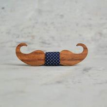 Load image into Gallery viewer, Light Brown wooden moustache bowtie Blue dots Pocket square - TF1043-Mens Accessories-Claymango.com