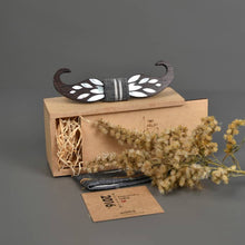 Load image into Gallery viewer, Wooden moustache bow-tie with Ikkat fabric pocket square from Seafret collection ( handcrafted by using MOTHER OF PEARL inlay technique on wood)-Mens Accessories-Claymango.com