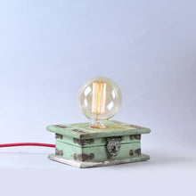 Load image into Gallery viewer, Vintage Wooden teal chest table top lamp with light intensity regulator for your home and workspace + Bulb-Lamp-Claymango.com