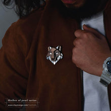 Load image into Gallery viewer, Wolf Brooch from Mother of Pearl series - 17 intricate hand inlaid MOP jewels.-Mens Accessories-Claymango.com