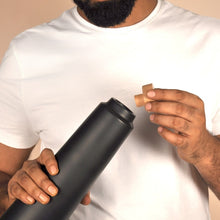 Load image into Gallery viewer, Double baked Black HandmadeTerracotta Earthen (mitti) Clay Bottle - 800ml with cork and wooden lid ( Natural Texture- No colours or Chemicals used )-Terracotta-Claymango.com