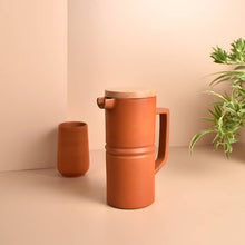 Load image into Gallery viewer, Minimal and Sleek Handmade Terracotta Jug + set of 6 clay glasses combo for your Home/Office/Dinning and Table top - Double fired from Earthen collection - 1000ml/1 litre-Terracotta-Claymango.com
