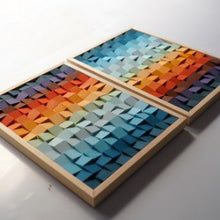 Load image into Gallery viewer, Set of Two Frames Sunset and Sundown Gradient colour Modern Wooden pixel Wall sculpture.-Home Décor-Claymango.com