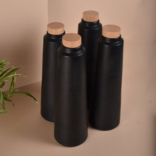 Load image into Gallery viewer, Set of 4 Double baked Black HandmadeTerracotta Earthen (mitti) Clay Bottle - 800ml with Cork and Wooden lid ( Natural Texture- No colours or Chemicals used )-Terracotta-Claymango.com