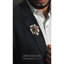 Load image into Gallery viewer, Lion Brooch from Mother of Pearl series - 16 hand inlaid MOP jewels.-Mens Accessories-Claymango.com