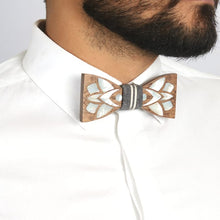 Load image into Gallery viewer, Best Man's Pick bow-tie with Ikkat fabric pocket square from Seafret collection ( handcrafted by using MOTHER OF PEARL inlay technique on wood)-Mens Accessories-Claymango.com