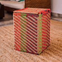 Load image into Gallery viewer, Gulnaz Upcycled Textile Laundry Basket - Sirohi - colour_beige, Colour_Gold, Purpose_Storage, Rope Material_Natural Jute Fibre, Rope Material_Plastic Waste
