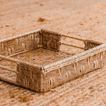 Load image into Gallery viewer, Sona Upcycled Plastic Tray - Sirohi - Colour_Gold, Colour_White, purpose_decor, Purpose_Storage, Rope Material_Natural Jute Fibre, Rope Material_Plastic Waste
