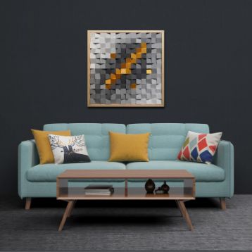 Gold and Gray colour combination Modern Wooden pixel Wall sculpture.-Home Décor-Claymango.com