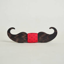 Load image into Gallery viewer, Dark brown Wooden moustache bowtie Red plus Pocket Square - TF10022-Mens Accessories-Claymango.com
