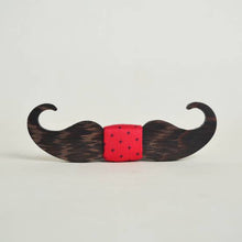 Load image into Gallery viewer, Dark brown Wooden moustache bowtie Red plus Pocket Square - TF10022-Mens Accessories-Claymango.com