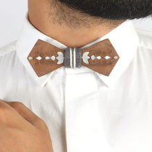 Load image into Gallery viewer, Seorse handcrafted bow-tie with Ikkat fabric pocket square from Seafret collection ( handcrafted by using MOTHER OF PEARL inlay technique on wood)-Mens Accessories-Claymango.com