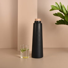 Load image into Gallery viewer, Double baked Black HandmadeTerracotta Earthen (mitti) Clay Bottle - 800ml with cork and wooden lid ( Natural Texture- No colours or Chemicals used )-Terracotta-Claymango.com