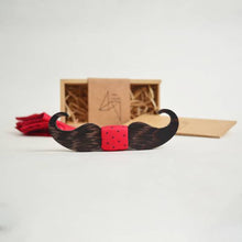 Load image into Gallery viewer, Dark brown Wooden moustache bowtie Red plus Pocket Square - TF10022-Mens Accessories-Claymango.com