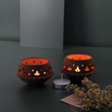 Load image into Gallery viewer, DVI - Set of 2 - handcrafted terracotta Tealight lamp for your study table, dining table, side table from Festive collection-Terracotta-Claymango.com