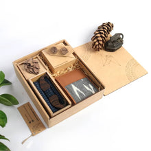 Load image into Gallery viewer, Assorted Gift hamper from Twofolds - 1 Lion brooch + 1 Lion cufflinks + 1 Wooden Moustache Bowtie and a Ikat wallet-Gift Box-Claymango.com