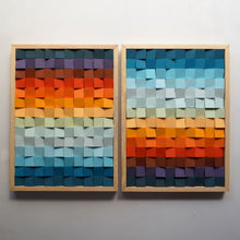 Load image into Gallery viewer, Set of Two Frames Sunset and Sundown Gradient colour Modern Wooden pixel Wall sculpture.-Home Décor-Claymango.com