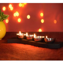 Load image into Gallery viewer, Diya Set - Set of 4 - Stainless Steel & Wood Stand-Home Décor-Claymango.com