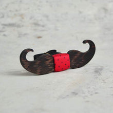 Load image into Gallery viewer, Dark brown Wooden moustache bowtie Red plus Pocket Square - TF10022-Mens Accessories-Claymango.com