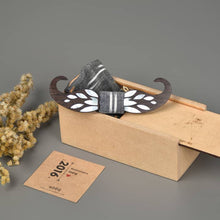 Load image into Gallery viewer, Wooden moustache bow-tie with Ikkat fabric pocket square from Seafret collection ( handcrafted by using MOTHER OF PEARL inlay technique on wood)-Mens Accessories-Claymango.com