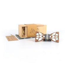 Load image into Gallery viewer, Best Man's Pick bow-tie with Ikkat fabric pocket square from Seafret collection ( handcrafted by using MOTHER OF PEARL inlay technique on wood)-Mens Accessories-Claymango.com