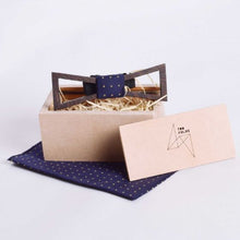 Load image into Gallery viewer, Dark brown triangle blue plus Wooden Bow tie Pocket Square - TFC1P08-Mens Accessories-Claymango.com