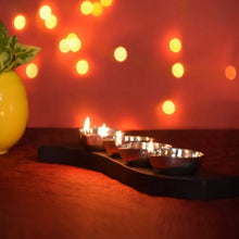 Load image into Gallery viewer, Diya Set - Set of 4 - Stainless Steel & Wood Stand-Home Décor-Claymango.com