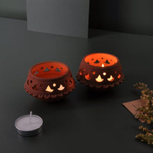 Load image into Gallery viewer, DVI - Set of 2 - handcrafted terracotta Tealight lamp for your study table, dining table, side table from Festive collection-Terracotta-Claymango.com
