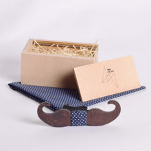 Load image into Gallery viewer, Wooden moustache Blue dots Bow tie Pocket Square - TFC1P03-Mens Accessories-Claymango.com
