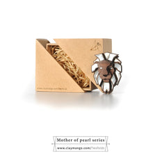 Load image into Gallery viewer, Lion Brooch from Mother of Pearl series - 16 hand inlaid MOP jewels.-Mens Accessories-Claymango.com