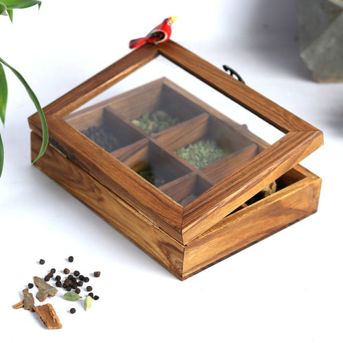 Teak wood Masala box/Tea bag box from Chidaiya collection.-Kitchen Accessories-Claymango.com