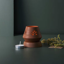 Load image into Gallery viewer, VIPASSANA Handcrafted terracotta Tealight lamp (minimal & Contemporary) for your study table, dining table, side table from Festive collection-Terracotta-Claymango.com