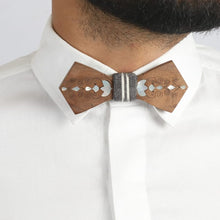 Load image into Gallery viewer, Seorse handcrafted bow-tie with Ikkat fabric pocket square from Seafret collection ( handcrafted by using MOTHER OF PEARL inlay technique on wood)-Mens Accessories-Claymango.com