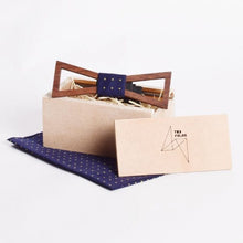 Load image into Gallery viewer, Light brown triangle blue plus Wooden Bow Tie Pocket Square -TFC1P04-Mens Accessories-Claymango.com