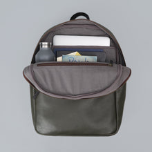 Load image into Gallery viewer, Green leather laptop backpack
