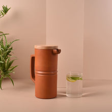 Load image into Gallery viewer, Minimal & Sleek HandmadeTerracotta earthen Jug/Clay Pitcher for your Home/Office/Dinning and Table top - Double fired from Earthen collection - 1000ml/1 litre with Wooden lid-Terracotta-Claymango.com